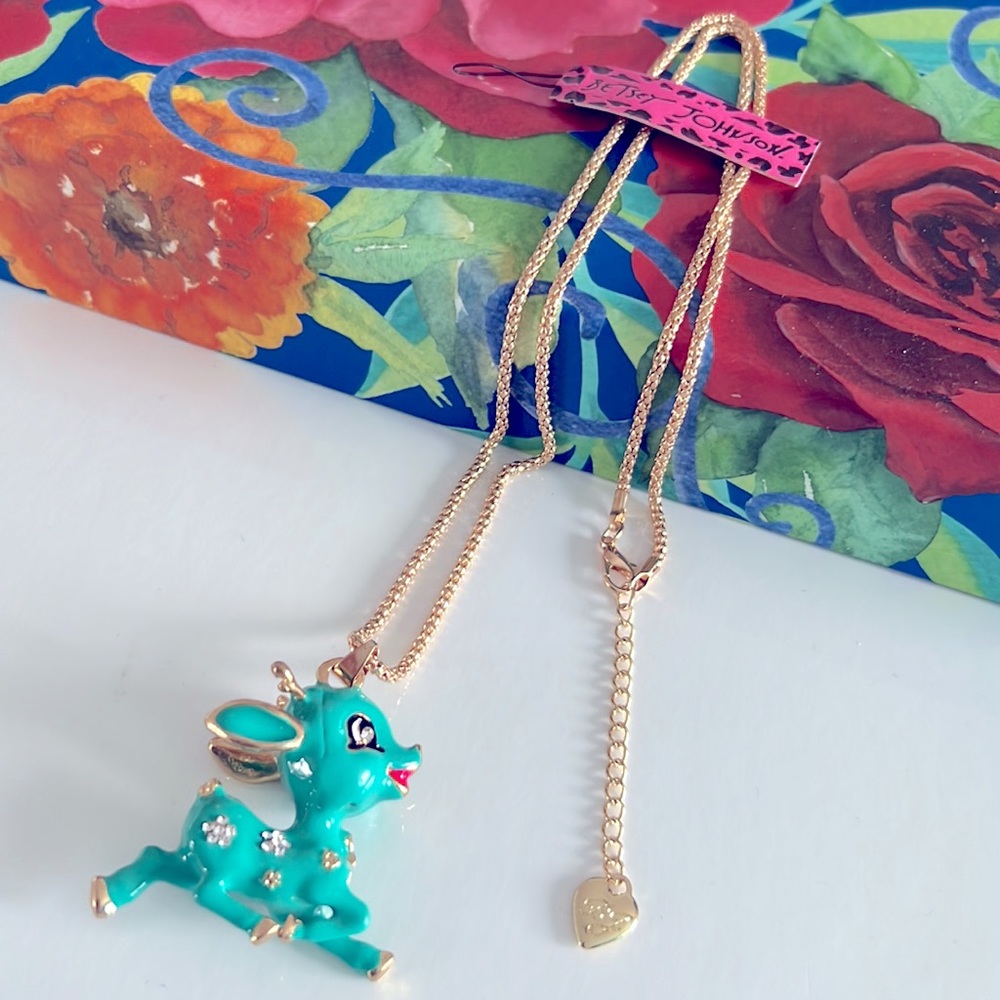 Betsey Johnson Style Necklace Multicolored Bambi Pendant Chain